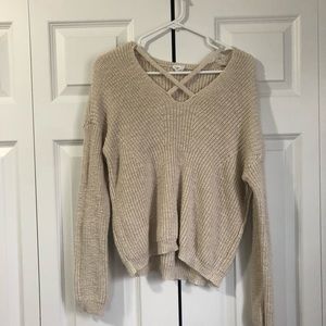 Cream front cross sweater